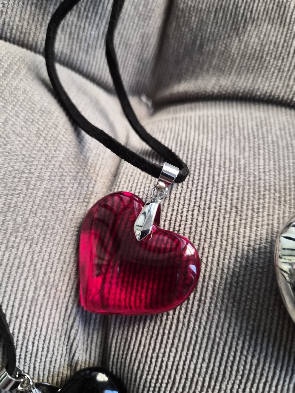 5/$5 3pc Heart Pendant Necklace Set • Silver, Red, Black Cord - Picture 5 of 6